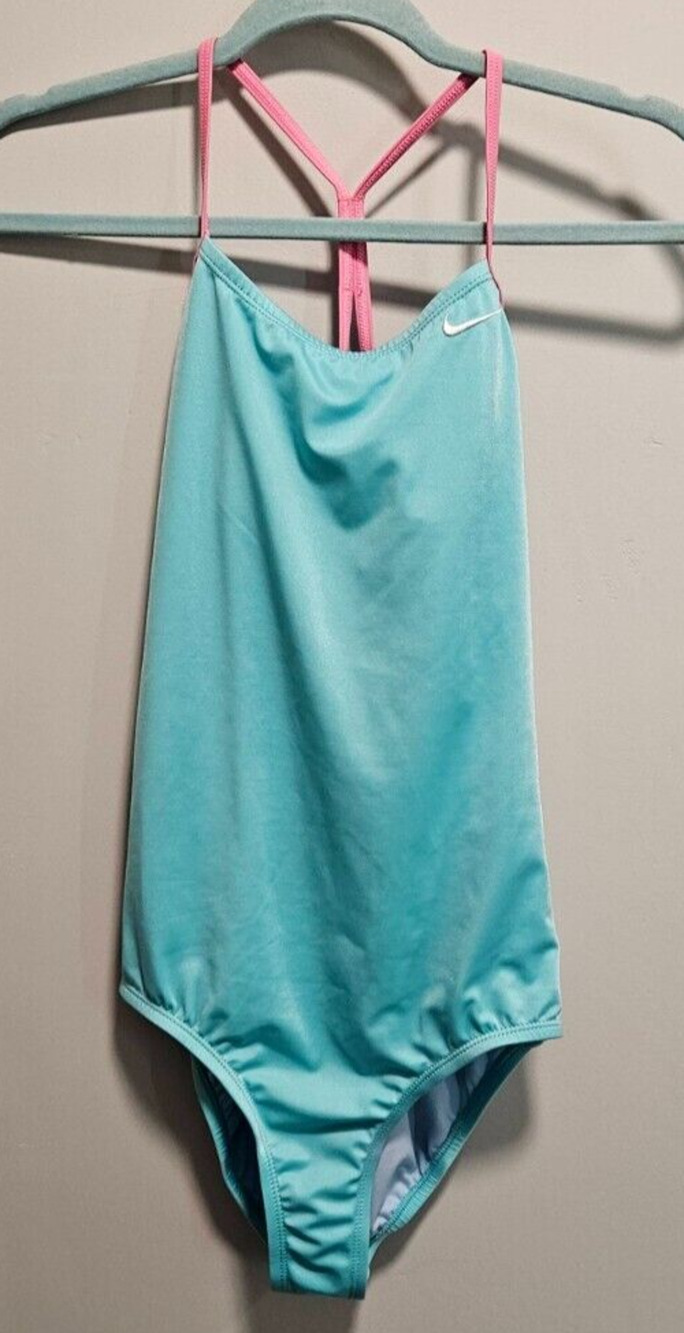 Nike Girls' Racerback One Piece Swimsuit Size XL 13-15 Years Light Green/Pink